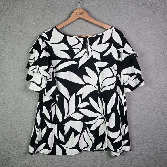 Vince Camuto Black White Abstract Print Tiered Sleeve Blouse Size 3X - Picture 13 of 13